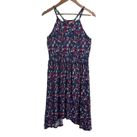 Joe Fresh Womens Bluue Floral Halter Shark Bite Hem Mini Sun Dress Medium - Picture 1 of 6